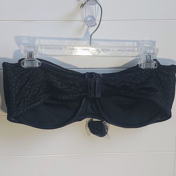 Soma Eva Unlined Strapless Bra Size 42D Black Animal Jacquard Adjustable NEW! - Picture 3 of 6